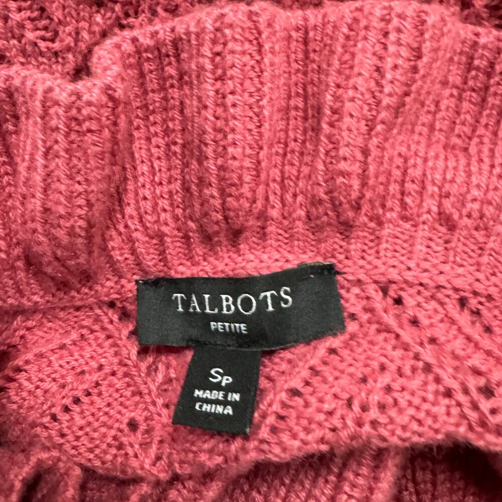 Talbots Pointelle Raspberry Pink Ruffle Neck Pullover Sweater P Small - Picture 7 of 8